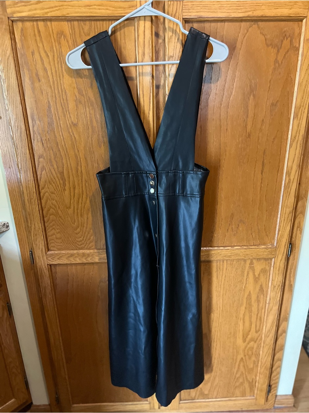 Zara Faux Leather Pinafore Midi Dress Jumper - Picture 2 of 8